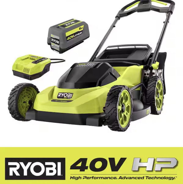 RYOBI 40V HP Brushless 20 in. Cordless Battery Walk Behind Push Lawn Mower with 6.0 Ah Battery and Charger RY40HPLM06K