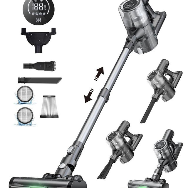 Proscenic P13 Cordless Vacuum Cleaners [38Kpa Suction, Max 50 Min Run] Rechargeable Lightweight Stick Wireless Vacuum with Green Light, Anti-Tangle Brush, LED Display for Home, Floor, Pet Hair, Carpet