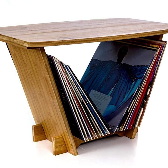 Vinyl Records Holder Turntable Stand - Record Player Display and Lp Album Storage Rack Organizer. Space Saving Solution for your Collection. Contemporary Table Station will blend nicely with any Decor