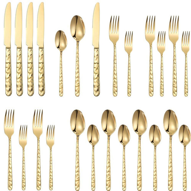 20-piece Gold Silverware Set Stainless Steel Flatware Set Mirror Polished Cutlery Set for 4 Includes Knives Forks Spoons for Home Kitchen Hotel