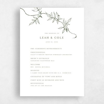 Olive, Green Wedding Program - Sinclair