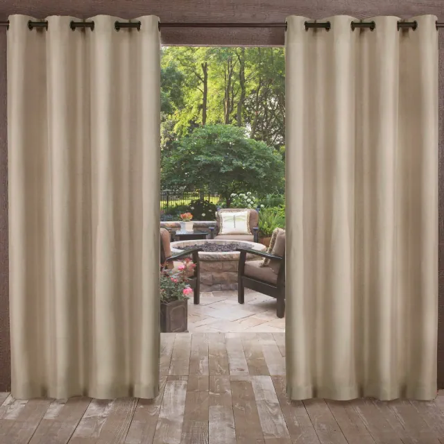 Set of 2 96"x54" Biscayne Indoor/Outdoor Two-Tone Textured Grommet Top Window Curtain Panel Light Brown - Exclusive Home