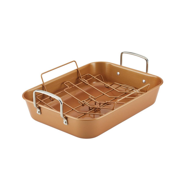 Ayesha Curry Bakeware Nonstick 11" x 15" Roaster with Convertible Rack
