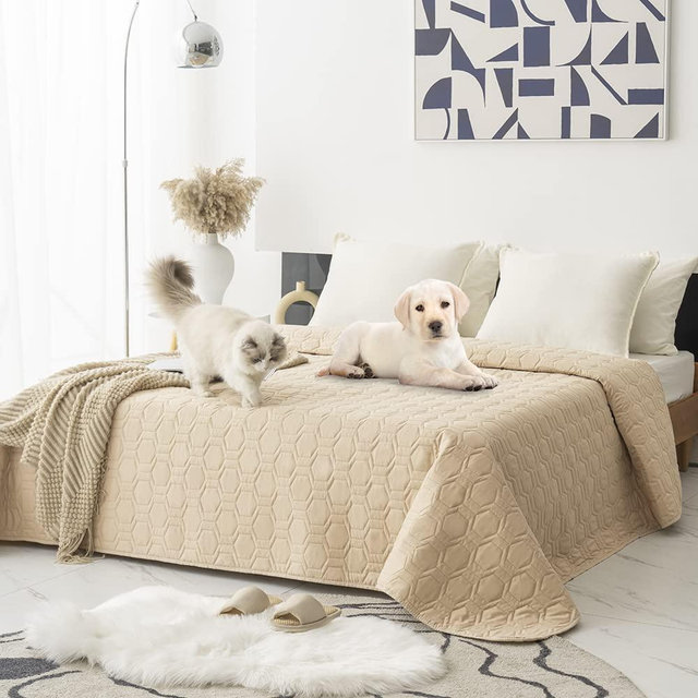 Tcksstex Waterproof and Anti-Slip Dog Bed Cover and Pet Blanket Sofa Pet Bed Mat ，car Incontinence Mattress Protectors Furniture Couch Cover for Most Cats Dogs, Pets (82x82- Beige)