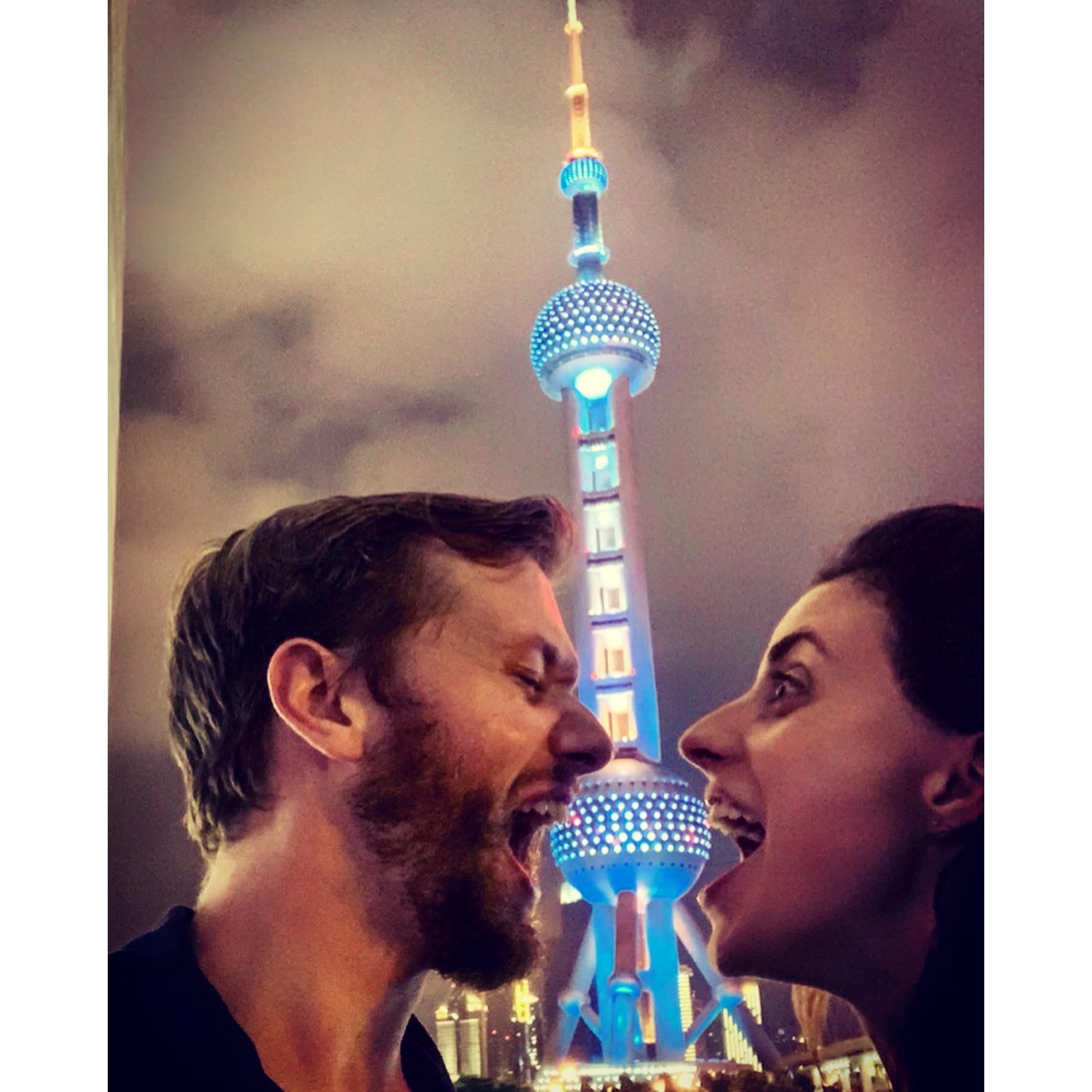 Taking a bite of the Oriental Pearl Tower in Shanghai. Stay weird, friends.