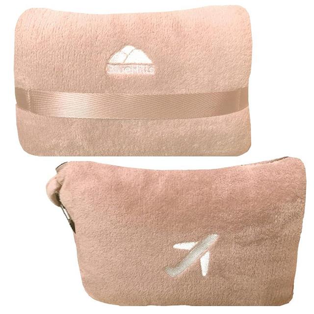 BlueHills Travel Blanket Pillow in Mini Soft Case Premium Plush Airplane Blanket in Soft Bag Compact Pack with Luggage Belt and Backpack Clip - Beige M06