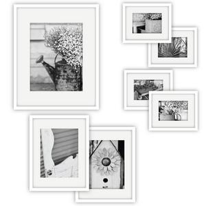 NBG Home - Gallery Perfect 7 Piece White Photo Frame Wall Gallery Kit. Includes: Frames, Hanging Wall Template, Decorative Art Prints and Hanging Hardware
