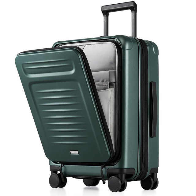 Coolife Carry On Luggage Airline Approved, Luggage with Front Compartment Expandable Hardside Suitcases with Wheels (Green, 20 Inch-EXT)