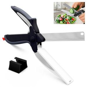 2 in 1 Kitchen Scissors for Food – Stainless Steel Blade & Plastic Cutting Board Scissors with Safety Lock | 9.5" Tomato Knife, Fruit & Vegetable Cutter – Easy-to-Use Kitchen Shears for Meat, Cheese