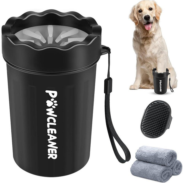 Dog Paw Cleaner, Washer, Muddy Pet Foot Cleaner for Small Medium Breed Dogs/Cats (with 3 absorbent towel) (Black, Medium)