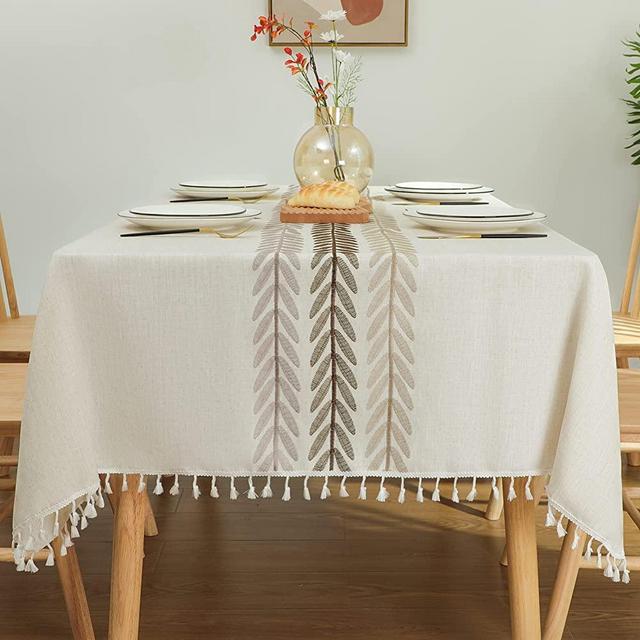Laolitou Tablecloth for Dining Table Rustic Farmhouse Kitchen Table Cloth Coffee Table Cover, Cotton Linen Fabric Small Rectangle Table Cloths , Beige, Wine Leaf, 55x70 Inch