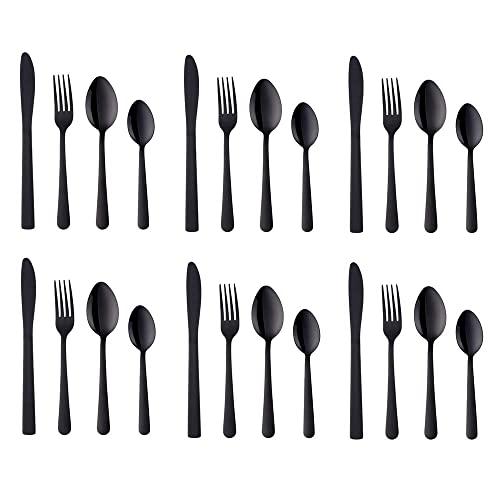 BuyGo Silverware Set Flatware Set Stainless Steel Dinnerware Set for 6, 24-Piece Cutlery Set, Black