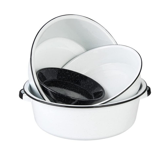 Granite Ware Multiuse Dish Pan Stackable Set with Pie Pan. All Purpose Canning and Bakeware Enamel on Steel