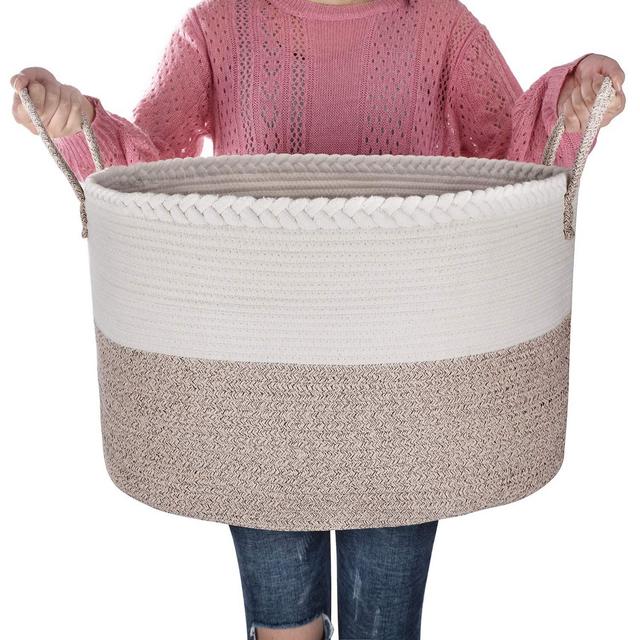 SOFIAM - XXX Extra Large Rope Basket - 22 x 14 Inches Durable & Eco-Friendly Storage bin - Easy to Carry Versatile Woven Basket -Round Shape Nursery Basket for Bedroom, Living Room or Laundry Room