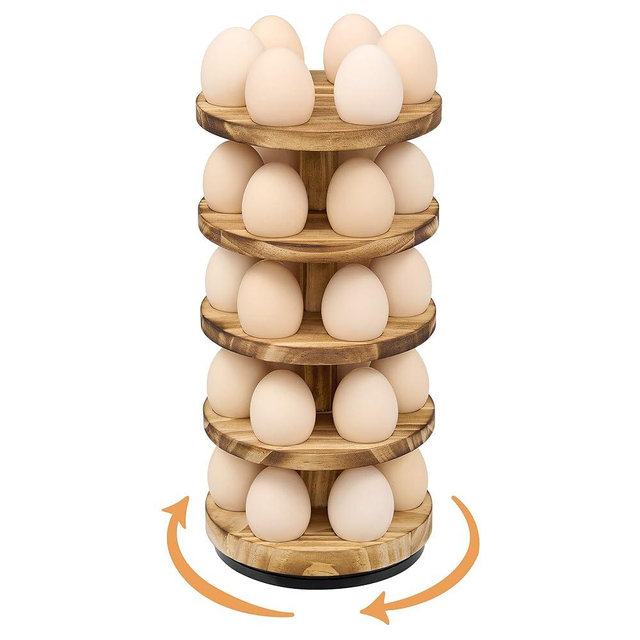 HOMELYSTBO Wooden Fresh Egg Holder Countertop, 5 Layer Rotating Countertop Egg Holder for Fresh Eggs, Stackable with 30 Eggs for Countertop Kitchen, Pine