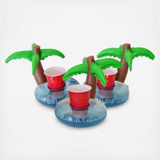GoFloats Inflatable Palm Island Drink Holder, Set of 3