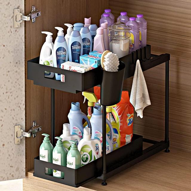 AmazerBath Adhesive Shower Caddy Basket Rack with Hooks, Rustproof Sta