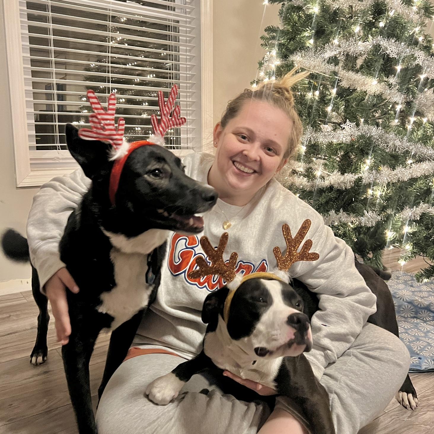 Alison with Cleo and Snoopy - Christmas 2024