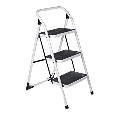 KingSo 3 Step Ladder Folding Step Stool with Wide Anti-Slip Pedal Sturdy Steel Ladder, Lightweight 330lbs Capacity