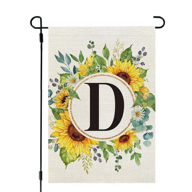 CROWNED BEAUTY Summer Sunflower Eucalyptus Leaves Monogram Letter D Garden Flag 12x18 Inch Double Sided Small Burlap Family Last Name Initial Outside Yard Flag CF1450-12