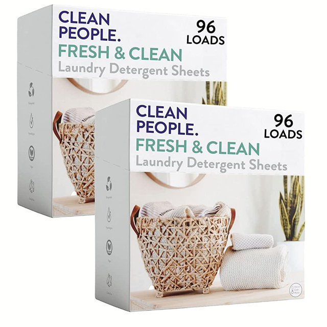 Clean People Laundry Detergent Sheets - Plant-Based, Hypoallergenic Laundry Soap - Ultra Concentrated, Plastic Free, Natural Ingredients, Recyclable Packaging, Stain Fighting - Fresh Scent, 192 Pack