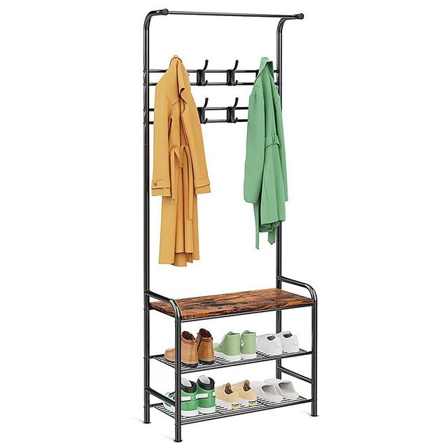 LEHOM 3-in-1 Hall Tree, Entryway Coat Rack with Shoe Bench and Shoes Organizer Shelves,70" Coat Tree Stand for Mudroom, Hallway, Foyer, Industrial Accent Furniture with Metal Frame and Removable Hooks