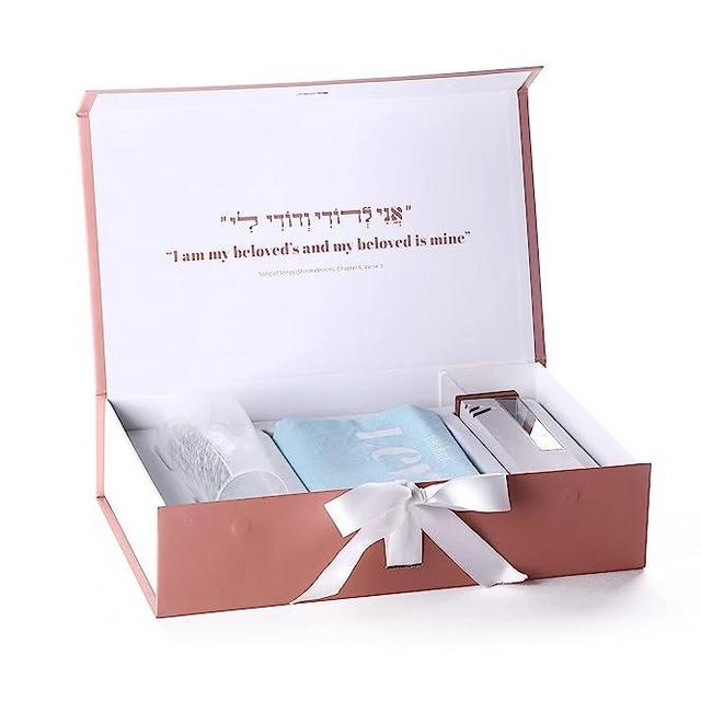 Chuppah Breaking Glass Mezuzah Kit-Jewish Wedding Engagement Gift-Keepsake with Cement Mezuzah Case, Color Glass Vessel, Pouch by Project Lev (Gray Mezuzah with Opaque White Frost Glass)