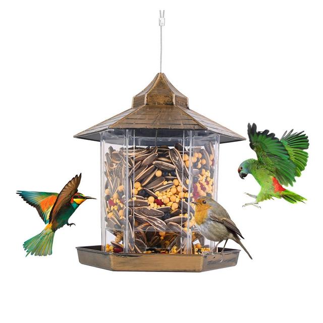 LakeForest "Weatherproof Hanging Gazebo Wild Bird Feeder with 6 Ports & Large Capacity for Garden & Patio"Brown