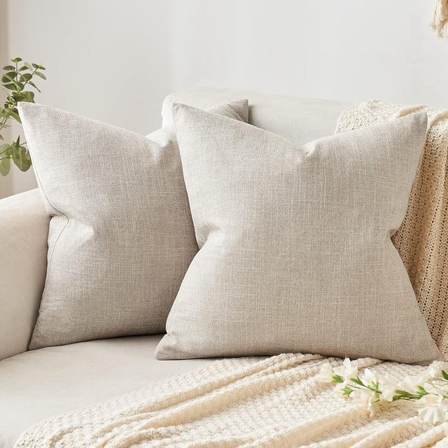 MIULEE Pack of 2 Decorative Throw Pillow Covers Linen Burlap Square Solid Farmhouse Modern Concise Throw Cushion Case Pillowcase for Sofa Car Couch 16x16 Inch 40x40 cm Taupe