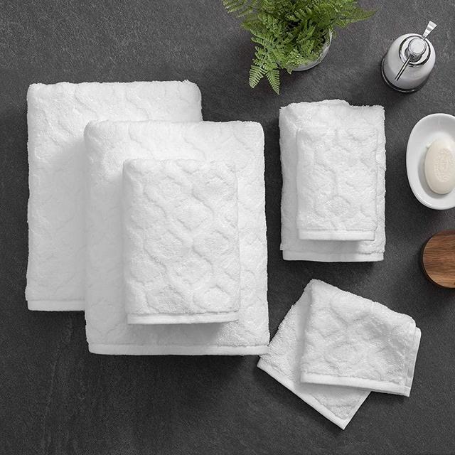 Welhome Athena Cotton Poly Textured Towel - Set of 6 (White) - Luxurious - Highly Absorbent - Soft - Durable - 600 GSM - Machine Washable - 2 Bath - 2 Hand - 2 Wash Towels