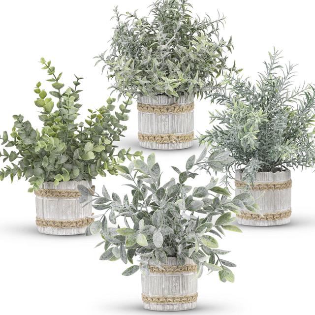 Der Rose 4 paquetes de plantas pequeñas falsas para interiores mini plantas artificiales para el hogar, oficina, granja, baño, dormitorio, cocina, escritorio, decoración