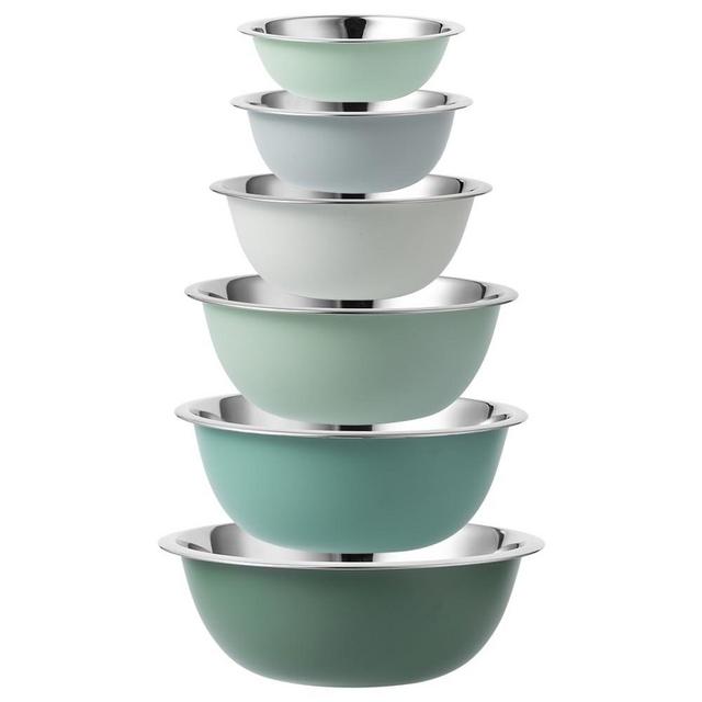 COOK WITH COLOR Stainless Steel Mixing Bowls - 6 Piece Stainless Steel Nesting Bowls Set includes 6 Prep Bowl and Mixing Bowls (Green)