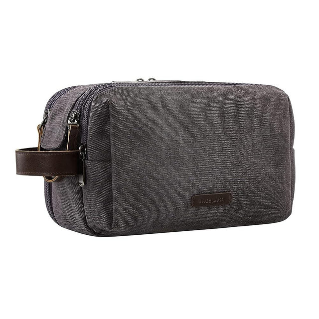 BAGSMART Toiletry Bag for Men, Canvas Travel Toiletry Organizer Dopp Kit Water-resistant Shaving Bag for Toiletries Accessories,Grey-Large