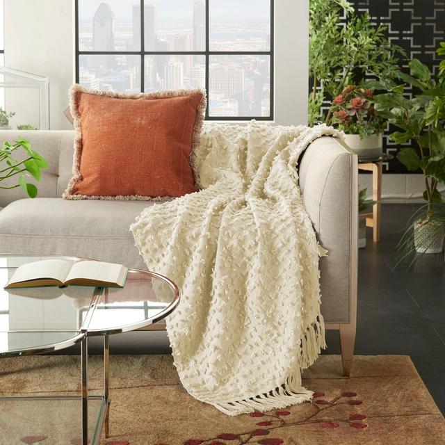 Life Styles Cut Fray Texture Throw Blanket Cream - Mina Victory