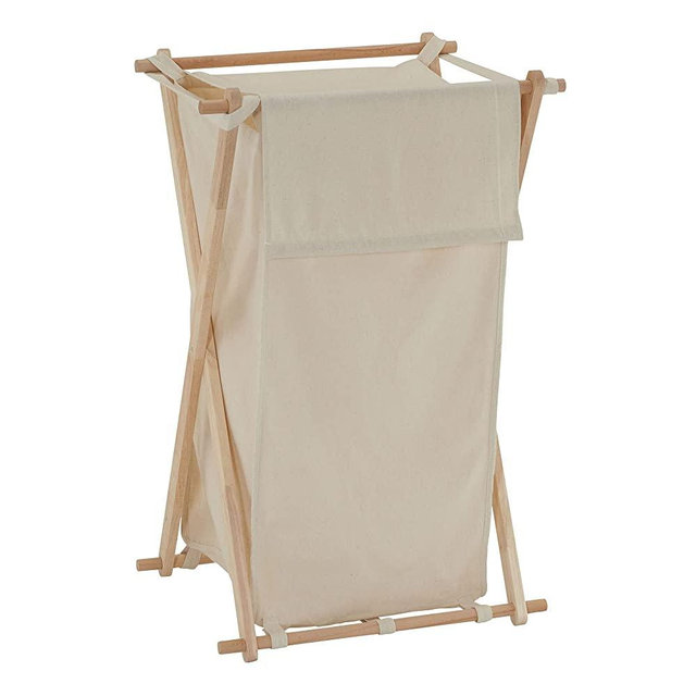 Household Essentials 6785-1 Collapsible Wood X-Frame Laundry Hamper with Fold Over Lid