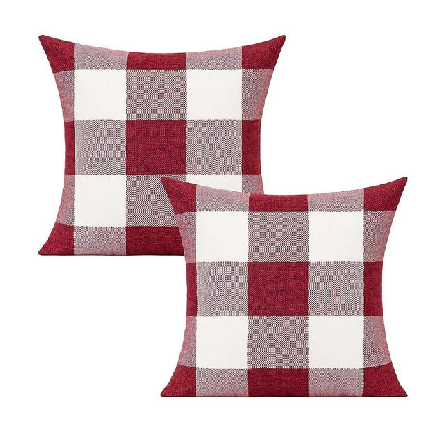 VAKADO 20x20 Pack of 2 Farmhouse Retro Check Plaids Throw Pillow Covers Christmas Valentine Decorative Buffalo Rustic Cushion Cases for Sofa Bed Couch, Red White
