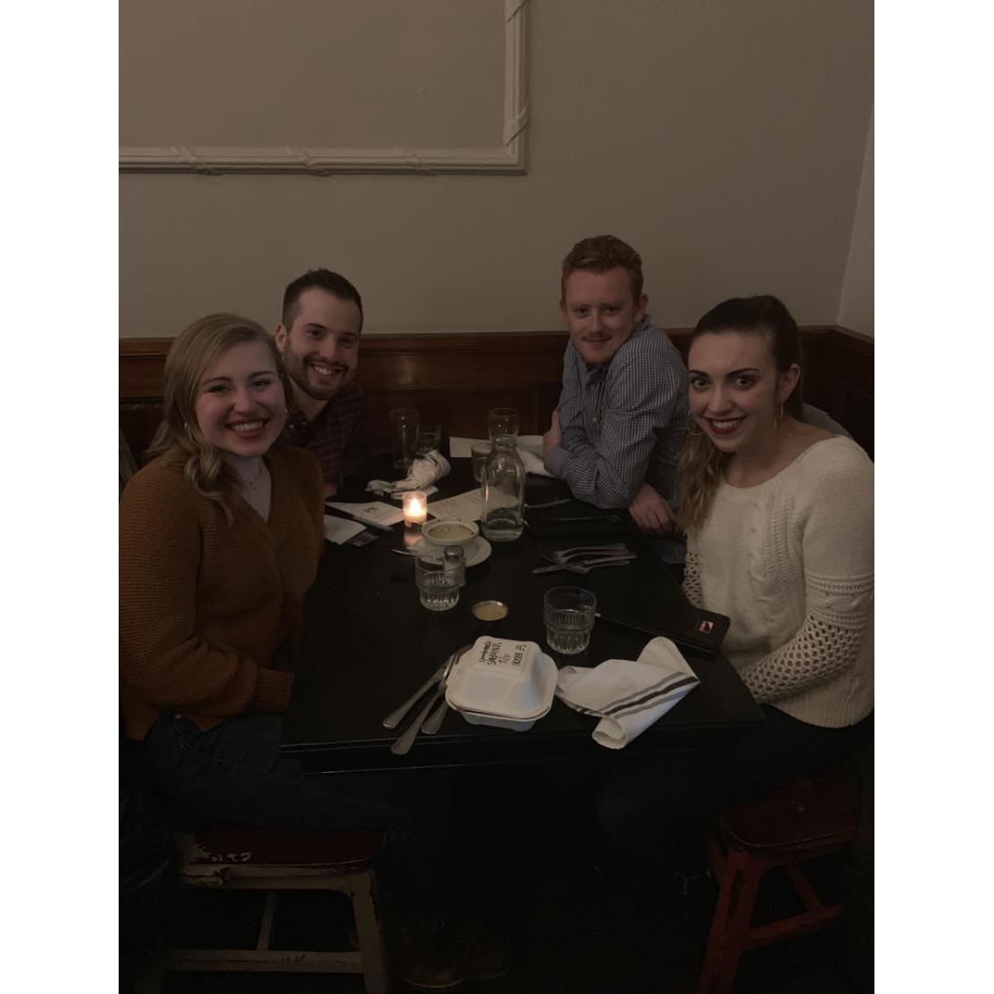 Post engagement dinner with Tom and Emma (now members of our wedding party!)