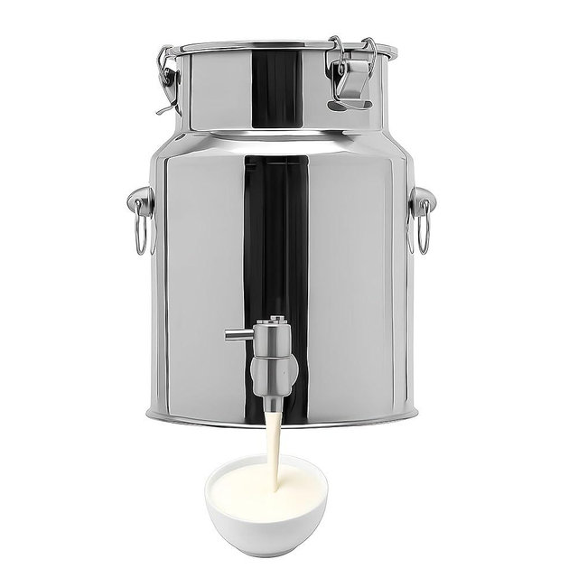 304 Stainless Steel Milk Can with Spigot, 10L/2.64Gal Locking Sealed Lid Bucket Water Jug Pot Drink Beverage Dispenser for Milk, Wine, Oil