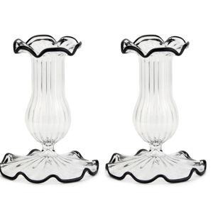 Set-Of-Two Small Scalloped Glass Candle Sticks
