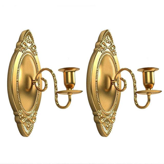 Vrnikhub Gold Candle Sconces Set of Two, Brass Color Victorian Royal Wall Sconce, Metal Rustic Candle Holder Baroque Home Wall Decor for Living Room, Dining Room, Bedroom, Fireplace, Hallway
