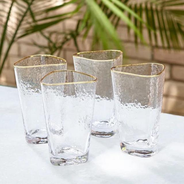 Global Views Hammered High Ball Glass-Clear w/Gold Rim | Wayfair