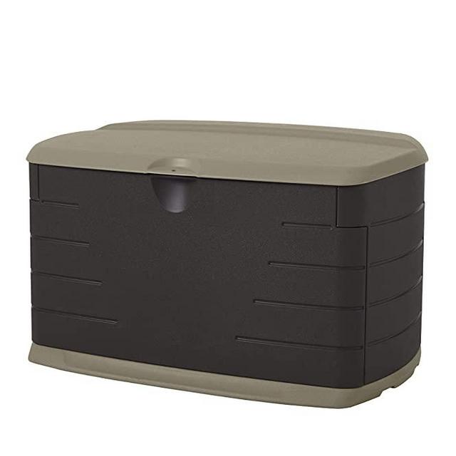 Rubbermaid Medium Resin Weather Resistant Outdoor Garden Storage Deck Box, Sandstone