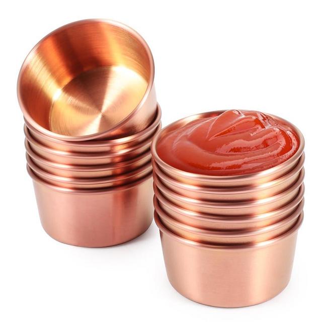 Amytalk Ramekin Sauce Dipping Bowl Mini Sauce Cups Pudding Condiment Cups for Home Party Restaurant (Rose Gold 12PCS 75ml)
