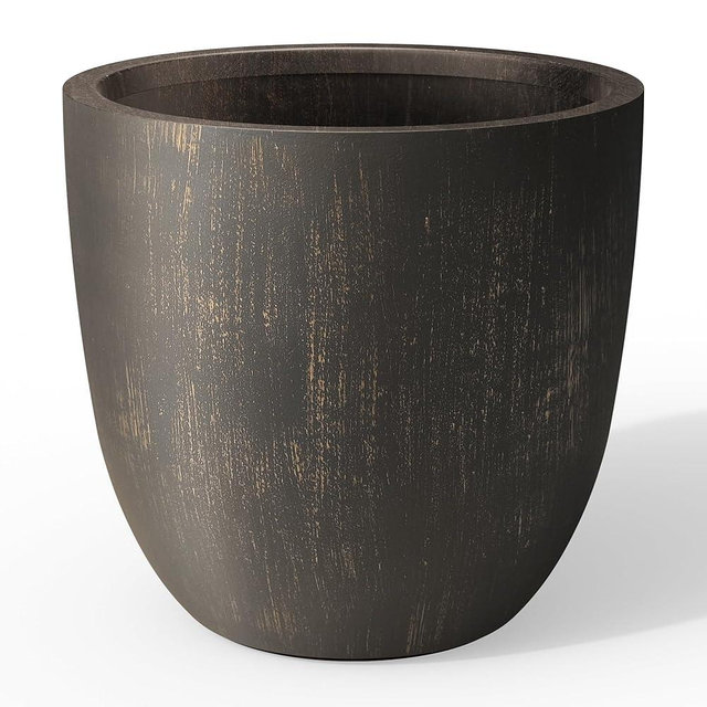 Kante 14 Inch Dia Round Concrete Planter, Indoor Outdoor Large Plant Pot with Drainage Hole and Rubber Plug for Home Patio Garden, Oil Rubbed Bronze