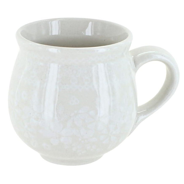 Blue Rose Polish Pottery - Off-white White Lace Bubble Mug - 10 oz - Unique Shape Mug for Coffee & Tea