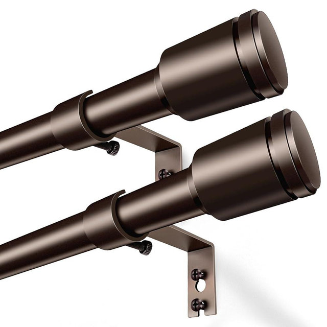 5/8” Diameter Curtain Rods 30-90 Inch, for 30-84 Inch Windows, Adjustable Splicing Antique Bronze Curtain Rods for Windows with Brackets, Window Rod Long Small Curtains Rod, 2 Pack