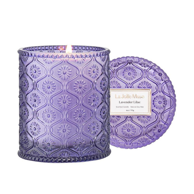 Lavender Candle, Candles Gifts for Women, Lavender Lilac Candle, LA JOLIE MUSE Scented Candle, Aromatherapy Candle, 6 oz 40 Hours Burn