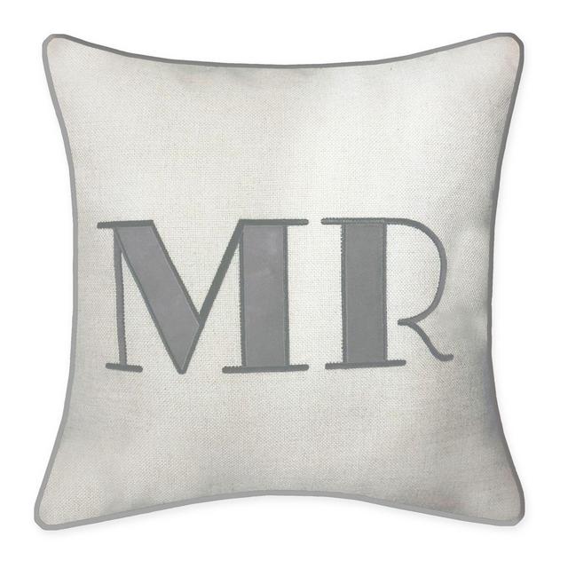 Edie "Mr." Square Throw Pillow in Oyster/Grey