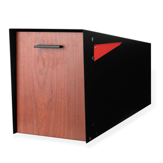 Ilyapa Modern Mailbox Post Mount - Large Mailbox for Outside - Black Metal Mail Box - Powder Coated Steel - All Weather Resistant