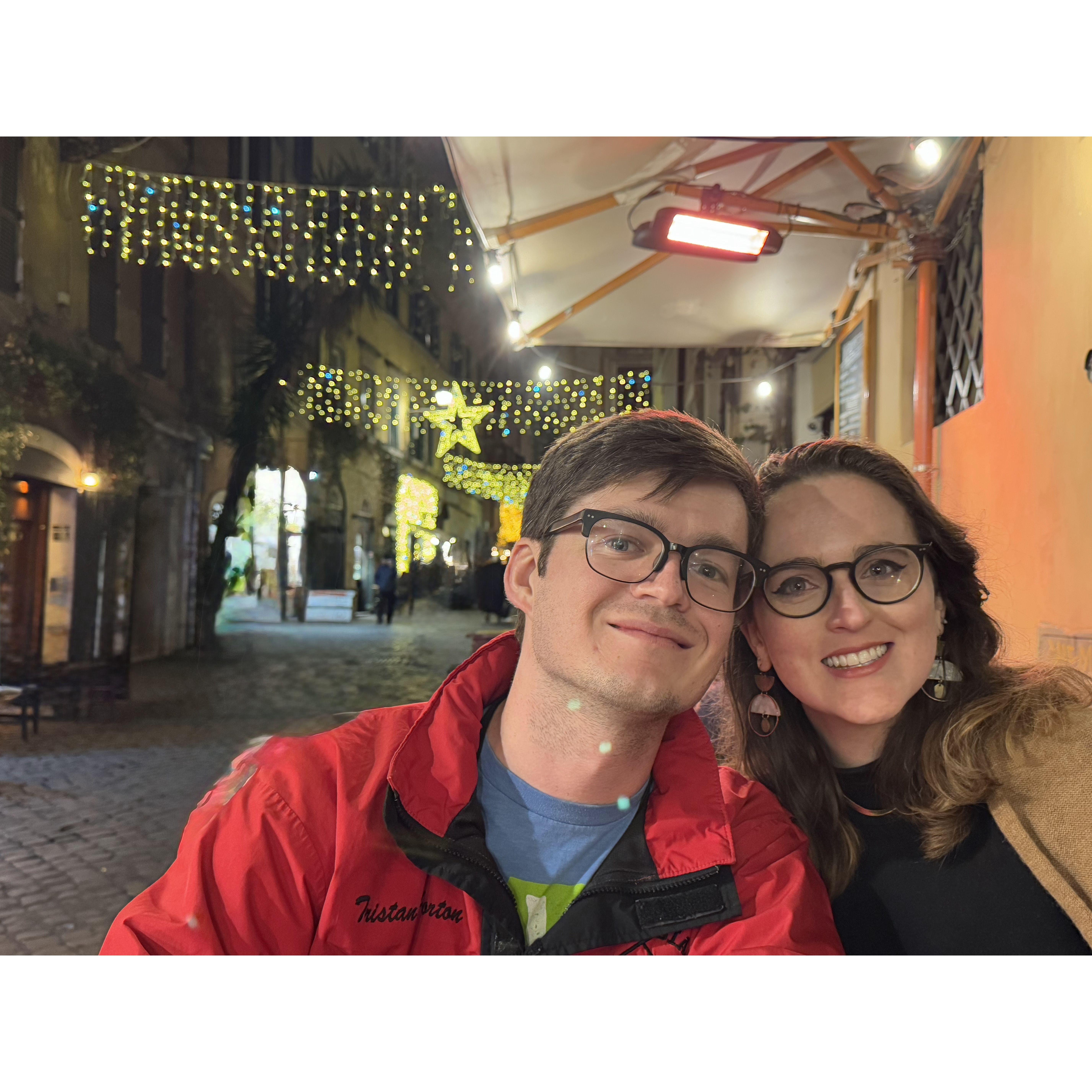 Enjoying some wine at a cafe in Rome